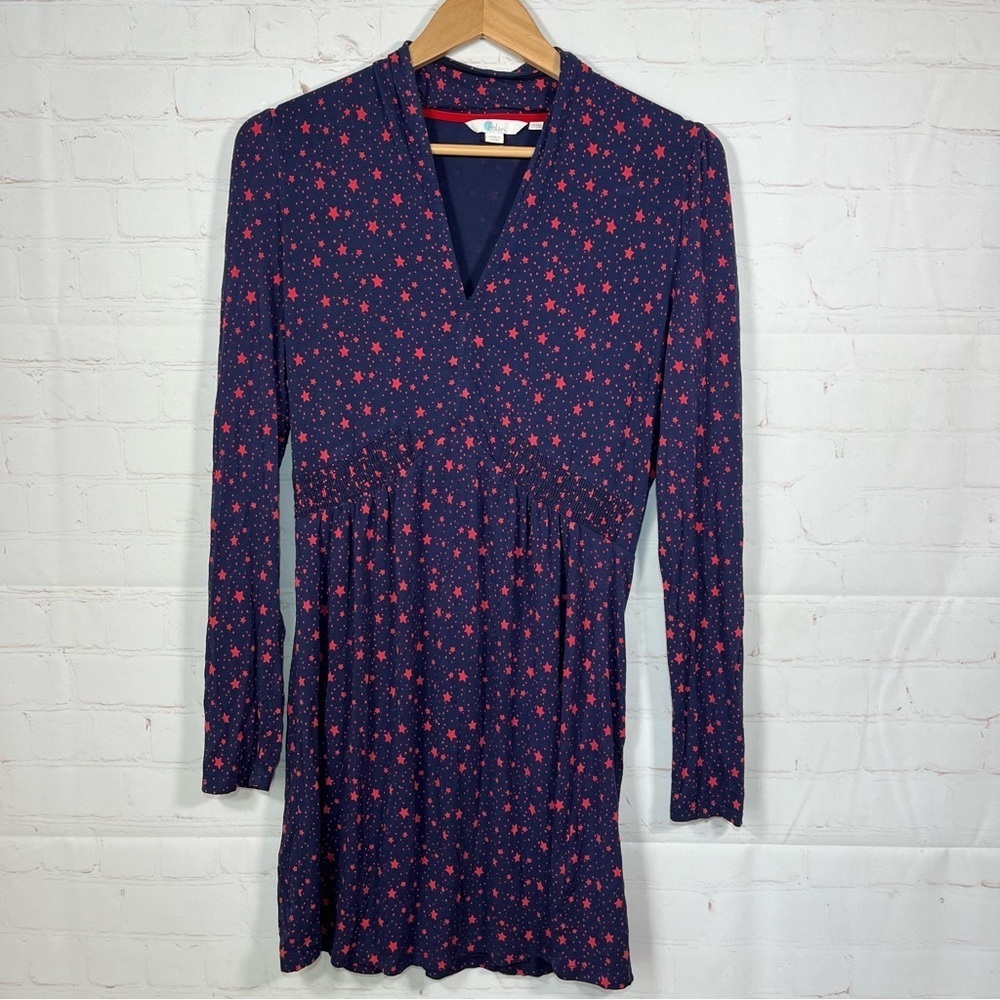 Boden Betty Jersey Star Print Tunic Dress Size 6R Blue Long Sleeve Above Knee
